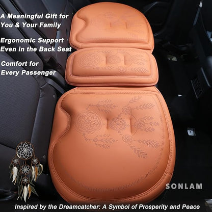 Comfort Dreamcatcher Car Seat Cushion Non-Slip - Relaxing, Optimal Support & Posture for Long Drive (Full Set (Cognac Brown))