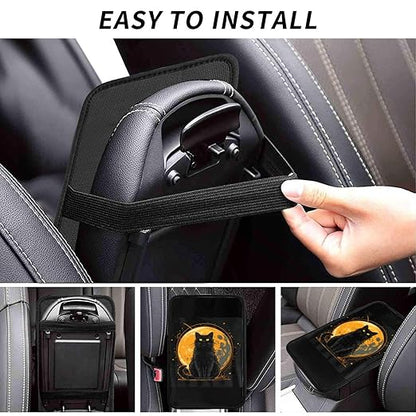 Black Cat Yellow Eyes Car Auto Armrest Cushion Cover Accessories Center Console Seat Box Pad Protector Universal Decoration for Most Vehicle SUV Truck