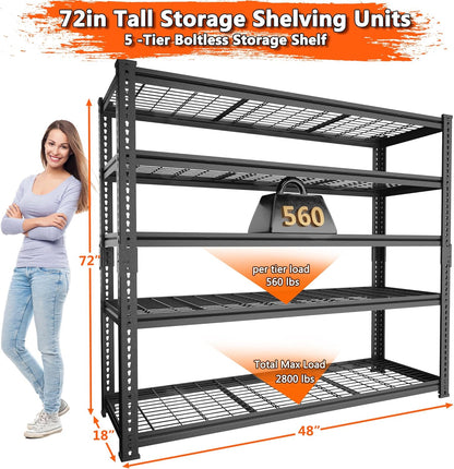 Storage Shelves Heavy Duty, 4 PCS 48" L x 18" W x 72" H Garage Wire Shelving Unit Loads 2800LBS, 5-tier Adjustable Metal Industrial Utility Shelf Rack for Kitchen, Laundry Room, Warehouse, Basement