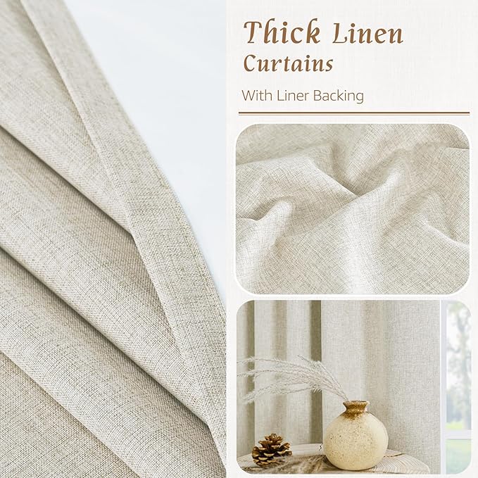 LAMIT 100% Blackout Short Linen Curtains