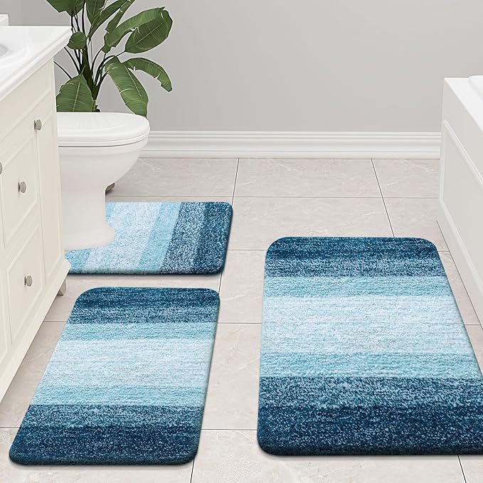 Arotive Microfiber Bathroom Rugs, Shaggy Soft and Absorbent Bath Rug, Non-Slip, Thick Plush Machine Washable Dry Bath Mats for Bathroom, Tub and Shower, 44x32, Peacock Blue, Rectangular