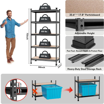 WORKPRO 5-Tier Metal Storage Shelving Unit, 36”W x 18”D x 72”H, Adjustable Storage Rack Heavy Duty Shelf with Particle Board, 4000 lbs Load Capacity (Total) for Garage Warehouse, Pack of 2