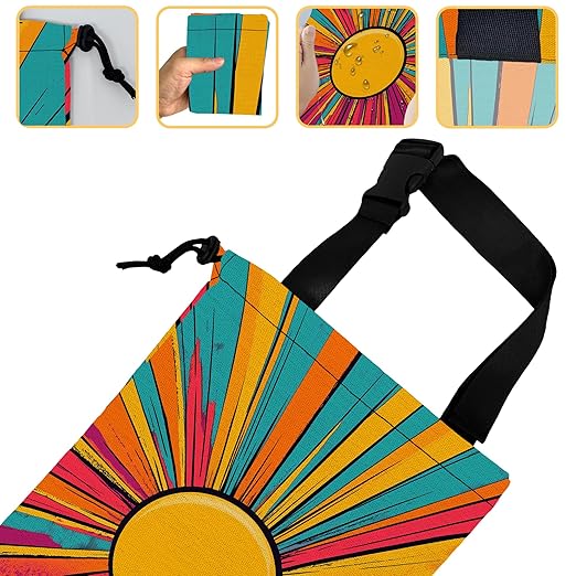 Retro Sunlight Stripes Car Trash Bag, Hanging Drawstring Car Garbage Bag,Canvas Car Back Seat Organizer with Adjustable Buckle for Men and Women