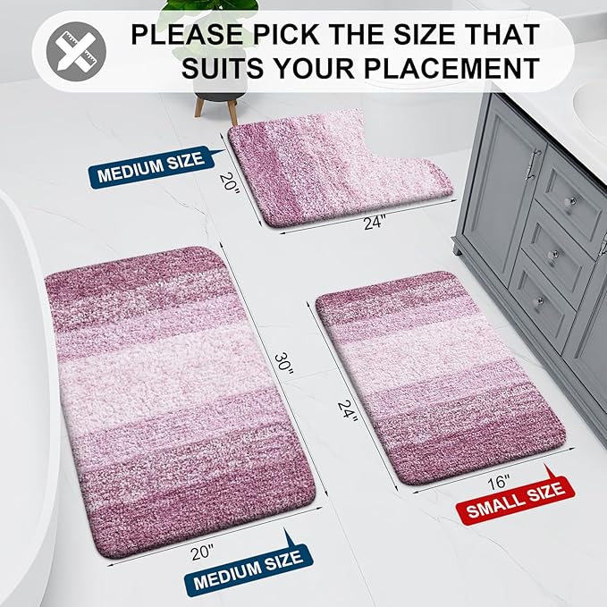 Arotive Microfiber Bathroom Rugs, Shaggy Soft and Absorbent Contour Toilet Rugs, Non-Slip, Thick Plush Machine Washable Dry Bath Mats for Toilet Base, 24x20, Purple, U-Shape