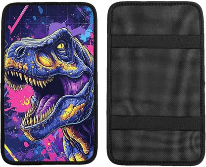 Universal Car Center Console Cushion Pad, Dinosaur Purple Blue Soft Waterproof Car Center Console Cover Auto Armrest Seat Box Cover Protector for Most Vehicle SUV Truck Car