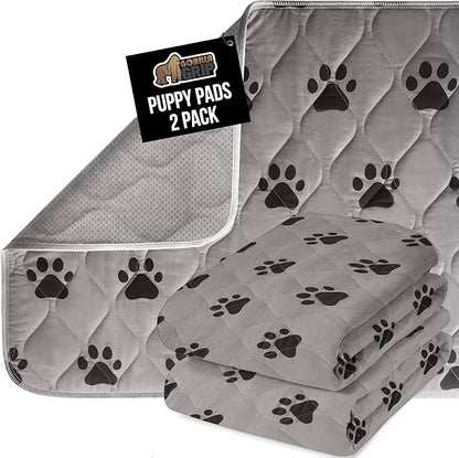 GORILLA GRIP Washable Puppy Pads, 28x18 Pack of 2, Slip Resistant Dog Crate Mat, Waterproof Cloth Pee Pad for Training Puppies in Playpen, Reusable Pet Incontinence Blanket, Protects Sofa, Furniture