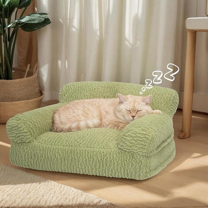 KHONSU PET Orthopedic Cat Sofa Bed - Large Plush Pet Couch for Indoor Cats, Washable Fluffy Dog & Kitty Lounge Chair with Removable Cover, Supportive Comfy Bed,30 Inch Pink