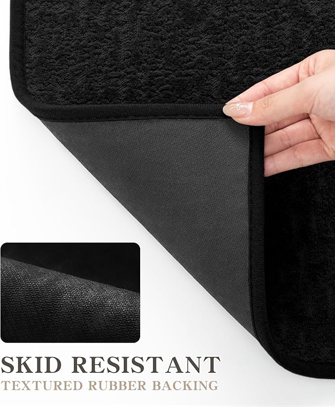 chakme Bathroom Rugs Mat 32x17, Ultra Thin Non Slip Bath Mat Quick Dry Absorbent Bath Mat for Bathroom Floor, (Black, 32"x17")