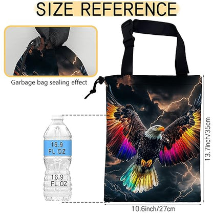 Colorful Bald Eagle Car Trash Bag,Lightning Sky Strap Drawstring Car Garbage Bags,Car Back Seat Organizer with Adjustable Buckle for Car Accessories