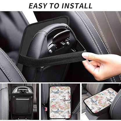 Sharks Sea Life with Pink Car Auto Armrest Cushion Cover Accessories Center Console Seat Box Pad Protector Universal Decoration for Most Vehicle SUV Truck