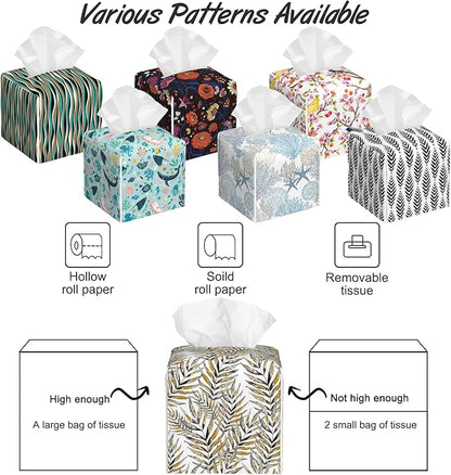 Exotic Palm Leaves Tissue Box Cover,PU Leather Tissue Box Holder Square,Modern Home Decoration for Bathroom Living Room Kitchen Office Car,5.2"×5.2"×5.2"
