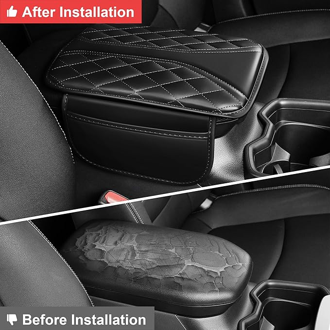 Center Console Cover Fit for RLX: Scratch and Wear Resistant Console Cover Leather with 2 Storage Bags -Upgraded Armrest Coverfor Car,Anti-Scratch Auto Armrest Pad Accessory （Black