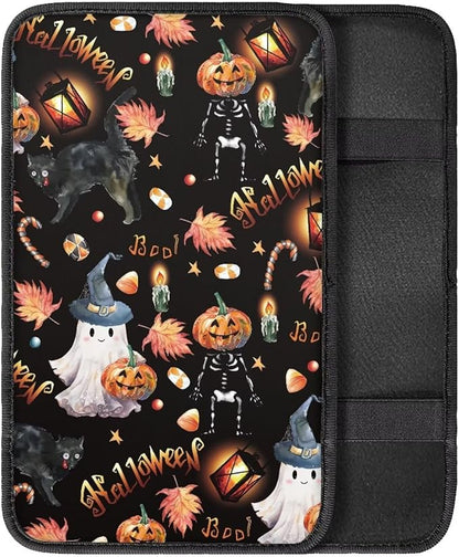 Car Armrest Cushion Pads Halloween Spooky Pumpkins Arm Rest Protector Auto Middle Console Covers Non Slip Universal Fit for Truck Auto SUV Car Accessories