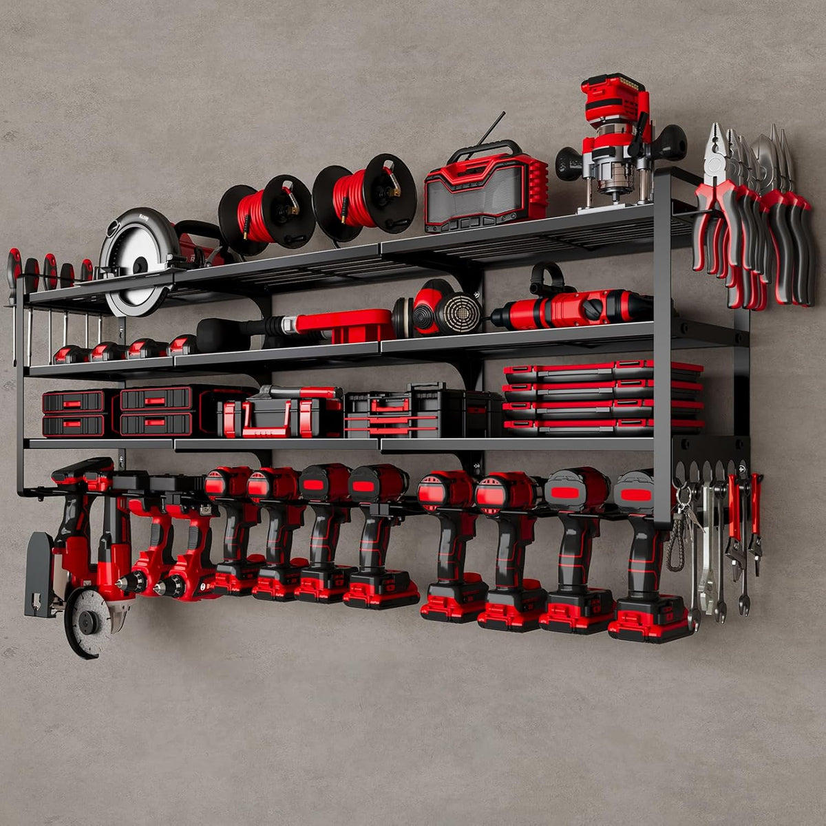48" Large Power Tools Organizer Wall Mount,12 Drill Holder for Garage, Workshop Heavy Duty Storage Rack