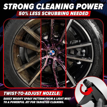 Carfidant Rim Reactor - Wheel Cleaner Spray - Thick Gel Formula, Dilutable 4:1 - Removes Brake Dust, Grime & Dirt - pH Neutral, Non Acid – Safe for Chrome, Black, Painted & Alloy Rims - 32 fl oz