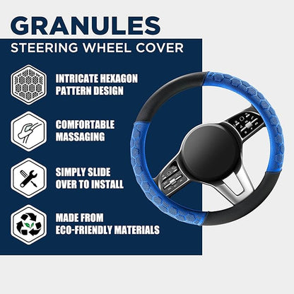 PIC AUTO Massage Steering Wheel Cover, Blue Football Pattern Material Spliced Leather Car Steering Wheel Protector, Car Interior Accessories, Universal Fit 14.5"-15.5" for Cars, Trucks, Van, SUV