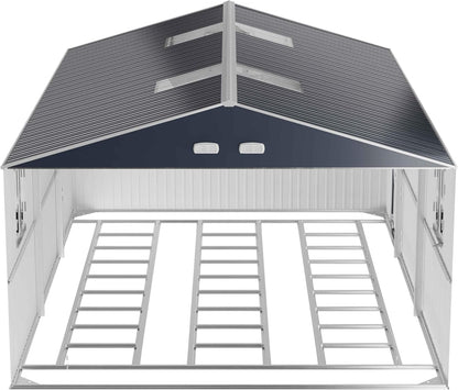 Metal Garage Shed for Car with Floor Kit, 13x20x8.5' Large Outdoor Storage Building and Workshop, Weatherproof Steel Carport with Ultra-Reinforced Truss System, Skylights & Dual-Entry