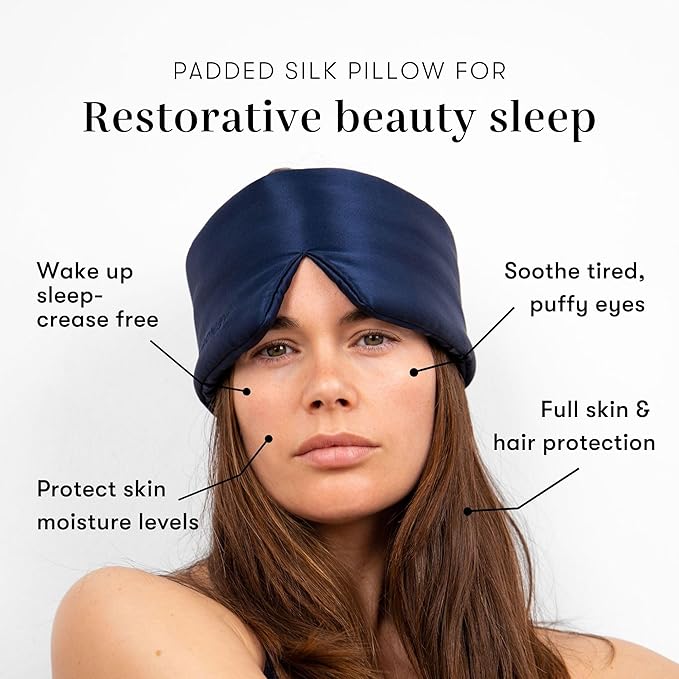 DROWSY Silk Sleep Mask - Face-Hugging, Padded Cocoon for Luxury Sleep in Total Darkness - 100% Pure Mulberry Silk, Skin-Hydrating & Adjustable (Midnight Blue)