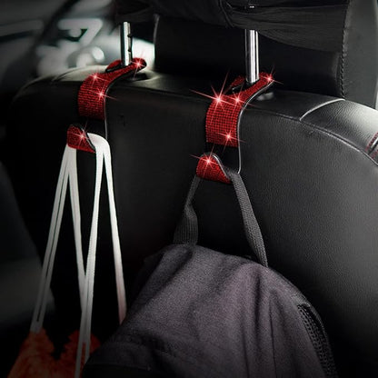 Car Purse Hook Bling Car Headrest Hook for Women Girls, 4 Packs Auto Back Seat Hangers Rear Headrest Hooks for Purse, Bag, Handbag, Grocery (Red)