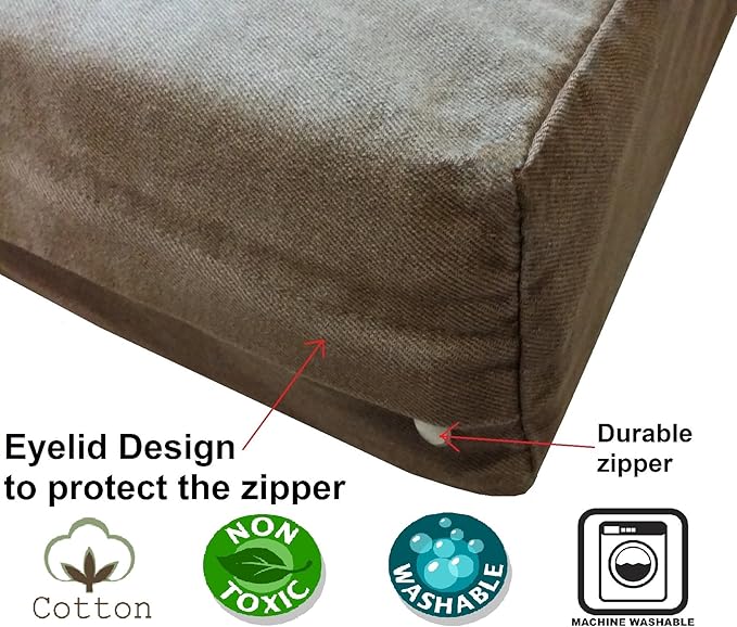 Dogbed4less Luxury Extra Large Orthopedic Memory Foam Dog Bed for Large Dogs with Durable Waterproof Internal Case, Removable Washable Denim Cover and Extra Bonus Pet Bed Cover, XL 40X35X4, Brown