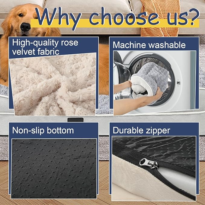 Orthopedic Dog Bed for Large Medium Sized, Washable Memory Foam Large Dog Bed, Durable Medium Pet Sofa with Removable Cover, Washable Waterproof Pet Couch Beds(Grey, XXL)