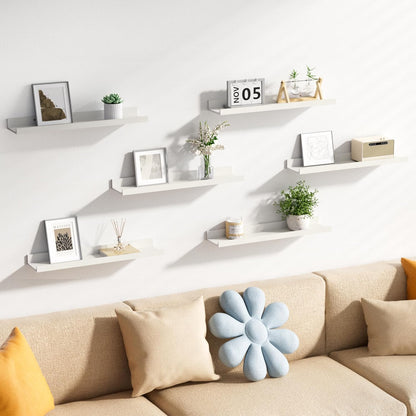upsimples Floating Shelves for Wall, 23.6 Inch Shelves for Decor Storage Set of 6, Wall Mounted Wood Shelf for Bedroom, Living Room, Bathroom, Kitchen, Long Picture Ledge Shelves, White