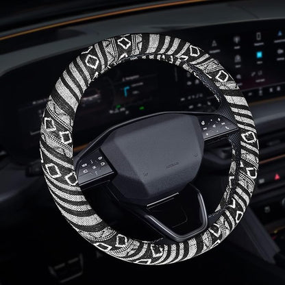 Boho Steering Wheel Cover, Steering Wheel Cover Women, 15 inch Hippie Style Protector Covers, Universal Ethnic Flax Cloth Car Accessories Universal for SUV Van Truck (Hippie-E)