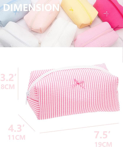 PAZIMIIK 2PCS Cozy Makeup Bag Small Aesthetic Travel Zipper Cosmetic Pouch for Women Make Up Beauty Accessories Brushes, Stripe Hotpink