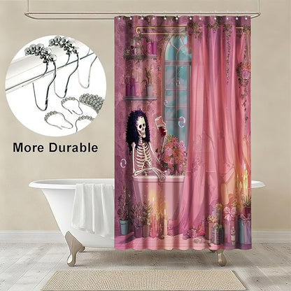 mutakin Gothic Skull Shower Curtain Funny Retro Floral Shower Curtains for Bathroom Waterproof Fabric Bath Curtain Decor with Hooks