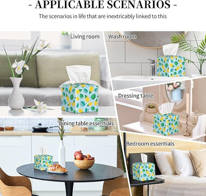 POIUBLE Pineapple and Tropical Leaves Tissue Box Cover Leather Tissue Box Holder Square Facial Paper Organizer Dispenser for Bathroom Kitchen Bedroom Vanity Countertop Night Stands