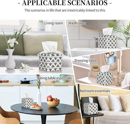 POIUBLE Honey Bee Tissue Box Cover Leather Tissue Box Holder Square Facial Paper Organizer Dispenser for Bathroom Kitchen Bedroom Vanity Countertop Night Stands