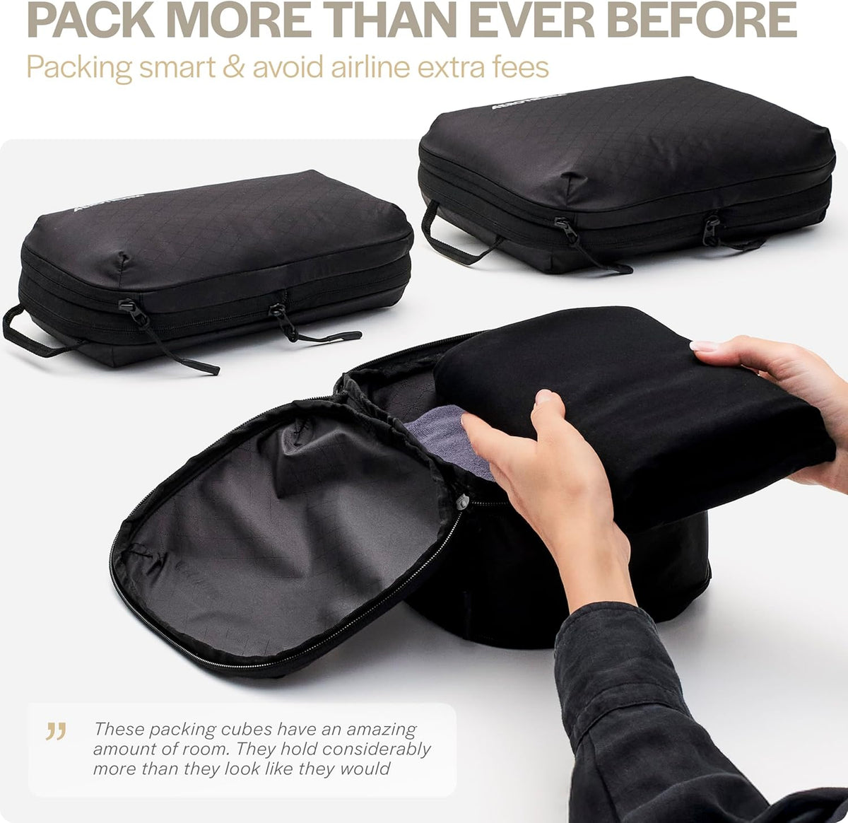 Aerotrunk Ultralight Compression Packing Cubes - Lightweight Travel Organizers for Suitcases and Luggage (6-Pack, Black)