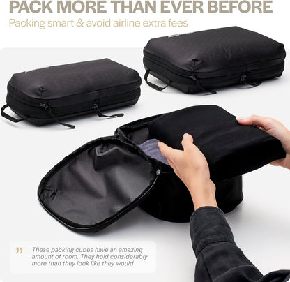 Aerotrunk Ultralight Compression Packing Cubes - Lightweight Travel Organizers for Suitcases and Luggage (6-Pack, Black)