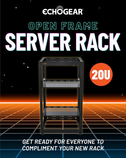 ECHOGEAR 20U Open Frame Rack for Servers & AV Gear - Wall Mountable Design Includes 2X Vented Shelves, 25x Rack Mounting Screws, 4X Leveling Feet, 4X Shelf Stops, & 2X Securement Straps