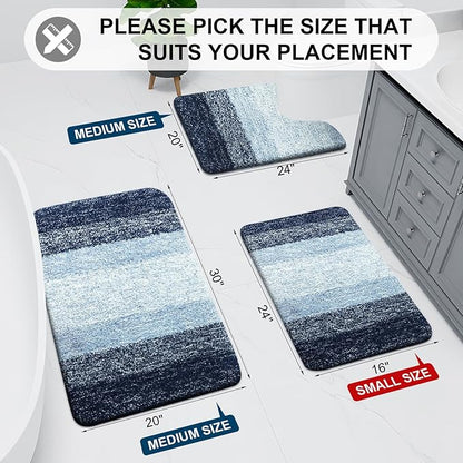 Arotive Microfiber Bathroom Rugs, Shaggy Soft and Absorbent Bath Rug, Non-Slip, Thick Plush Machine Washable Dry Bath Mats for Bathroom, Tub and Shower, 70x24, Dark Blue, Rectangular