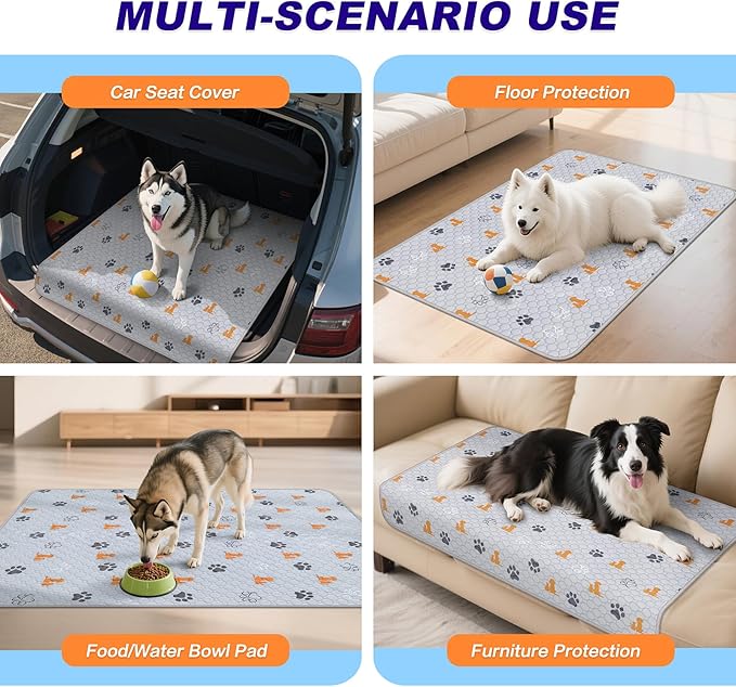 WanpeeGoo Washable Pee Pads for Dogs, 1 Pack Absorbent Reusable Training Dog Pads Pet Puppy Pads, Non-Slip Potty Pads for Whelping, Playpen, Crate, Bed, Orange, 63"x63"