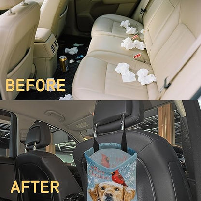 Cardinal Car Garbage Bag,Golden Retriever Dog Small Car Trash Bag Hanging Back of Seat,Drawstring Car Trash Bag with Adjustable Buckle,Car Accessories for Camping Travelling