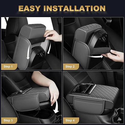 Center Console Cover for TSX: Armrest Cover for Car with 2 Storage Bags - Waterproof Leather Center Console Cover with Cup Holder for Car,Anti-Scratch Auto Armrest Pad Accessory （Grey