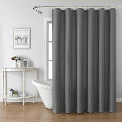 meioro Grey Shower Curtain, Waffle Weave 256GSM Heavy Duty Textured Fabric Shower Curtains for Bathroom Hotel Spa, Luxury Weighted Polyester Cloth Bath Curtain Set with 12 Hooks, 72Wx84H