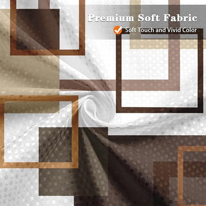 Culudea Geometric Vintage Brown Shower Curtain Set, Abstract Modern Line Bathroom Window Waterproof Shower Curtain Set for Bathroom Decor