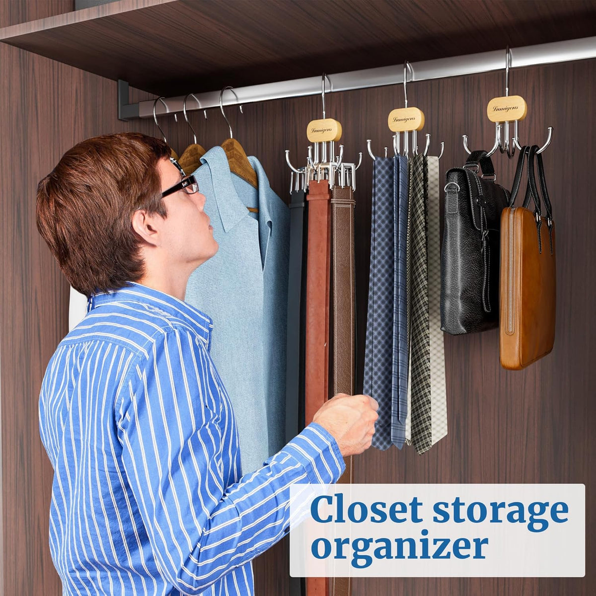 Belt Hanger, Belt Organizer for Closet,Rotatable Tie Rack,Belt Holder,Hanging Closet Organizer Hook for Belt, Bra, Tank Top, Tie, Scarf, Purse,1PCS,Natural