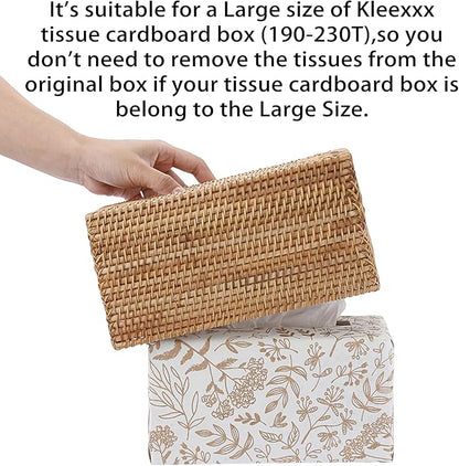 Sumnacon Tissue Box Cover Large Rectangle Tissue Box Rattan Tissue Box Holder,Wicker Decorative Tissue Holder for Bathroom Toilet Living Room Kitchen Office Table Desk,Yellow