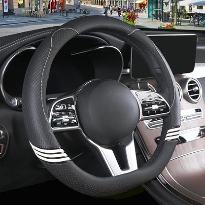 Cute Steering Wheel Cover D Shape for Women Men Breathable Universal 15 inch,Black