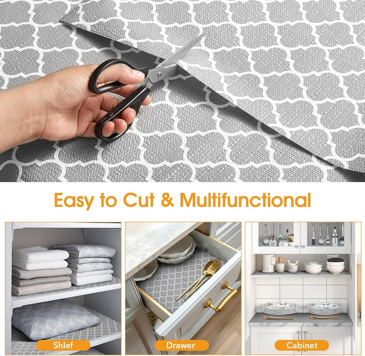 Shelf and Drawer Liner for Kitchen Cabinets Non-Adhesive, Strong Grip Non-Slip Thickened Cabinet Liners for Shelves, Waterproof Mats for Dresser Cupboard, Gray, 23 in x 30 Feet