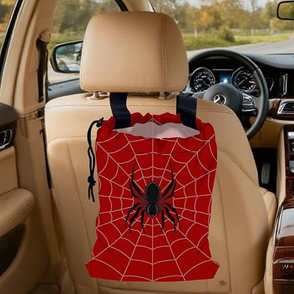 Spider Web Car Garbage Bag, Small Car Trash Bag Hanging,Drawstring Car Garbage Bag with Adjustable Buckle for Car Back Seat,SUVs,Camping,Road Trips
