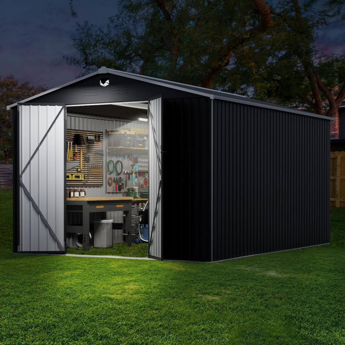 10x14 FT Metal Storage Shed, Outdoor Tool Sheds with Lockable Door, Large Heavy Duty Tool Sheds, Outside Waterproof Storage Building