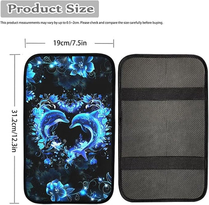 Heart Dolphin Car Armrest Cover Pad for Women Girls Non Slip Decorative Center Console Cushion Dustproof Car Armrest Box Protector Cover Breathable Softs