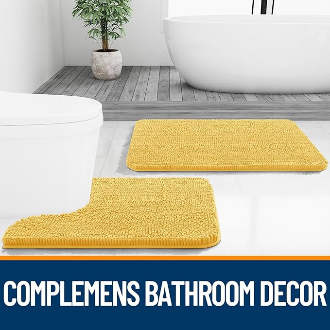 OLANLY Bathroom Rugs 44x24, Extra Soft Absorbent Chenille Bath Rugs, Rubber Backing Quick Dry, Machine Washable Bath Mats for Bathroom Floor, Tub and Shower, Home Decor Accessories, Yellow