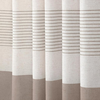 XOGUIBO Taupe Shower Curtain Farmhouse Linen Striped Shower Curtains for Bathroom with Tassel 72 X 72
