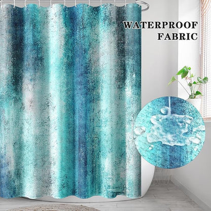 Culudea Turquoise Teal Grey Gray Waffle Textured Cloth Shower Curtain Set, Painting Abstract Modern Art Bathroom Window Waterproof Shower Curtains for Bathroom Decor